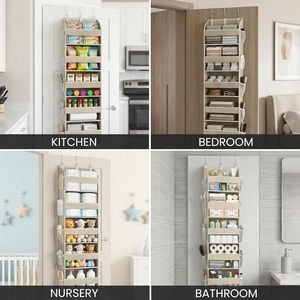 Over The Door Organizer 5 Shelf Hanging <b>Storage</b> With Toiletry Bag Beige For Bedroom Bathroom Nursery - Product Image 6