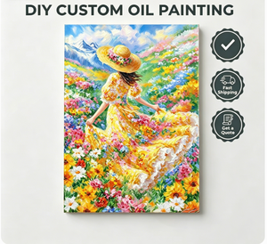Kit de <span class=keywords><strong>Peinture</strong></span> Numérique DIY <span class=keywords><strong>Paysage</strong></span> Printanier <span class=keywords><strong>Romantique</strong></span> Songwoo - Fille en Robe Jaune, Champ de Fleurs Sauvages et Montagne - <span class=keywords><strong>Peinture</strong></span> par Numéros - Product Image 1