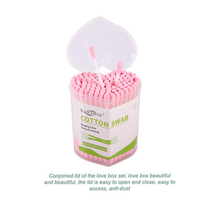 Bastoncini di Cotone Rosa per Pulizia Orecchie, 100 Pezzi con Asta in Plastica e Scatola Rotonda in PP - Product Image 3