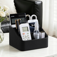 Organisateur de bureau en cuir PU avec logo personnalisé, noir lisse, 4 compartiments, cadeau d'affaires personnalisé, boîte de rangement pour papeterie