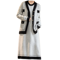 Ensemble 2 pièces de gros en tricot de couleur unie élégante en laine sur mesure pour femmes