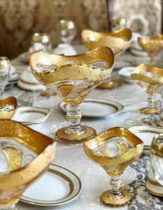 Juego de Platos de Fruta de Cristal Pintados a Mano con Cristal Dorado de Bohemia Checa, Adornos de Lujo Ligero de Alta Gama, Juego de 9 Piezas - Product Image 1
