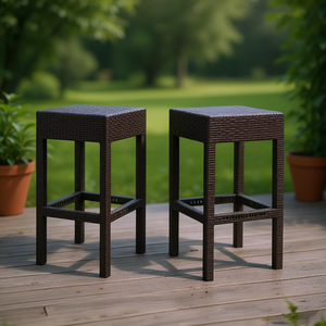 Dark Brown <b>Outdoor</b> Pe Rattan Backless Barstools Set Of 2 Modern Contemporary <b>Bar</b> Furniture Plastic Frame - Product Image 2
