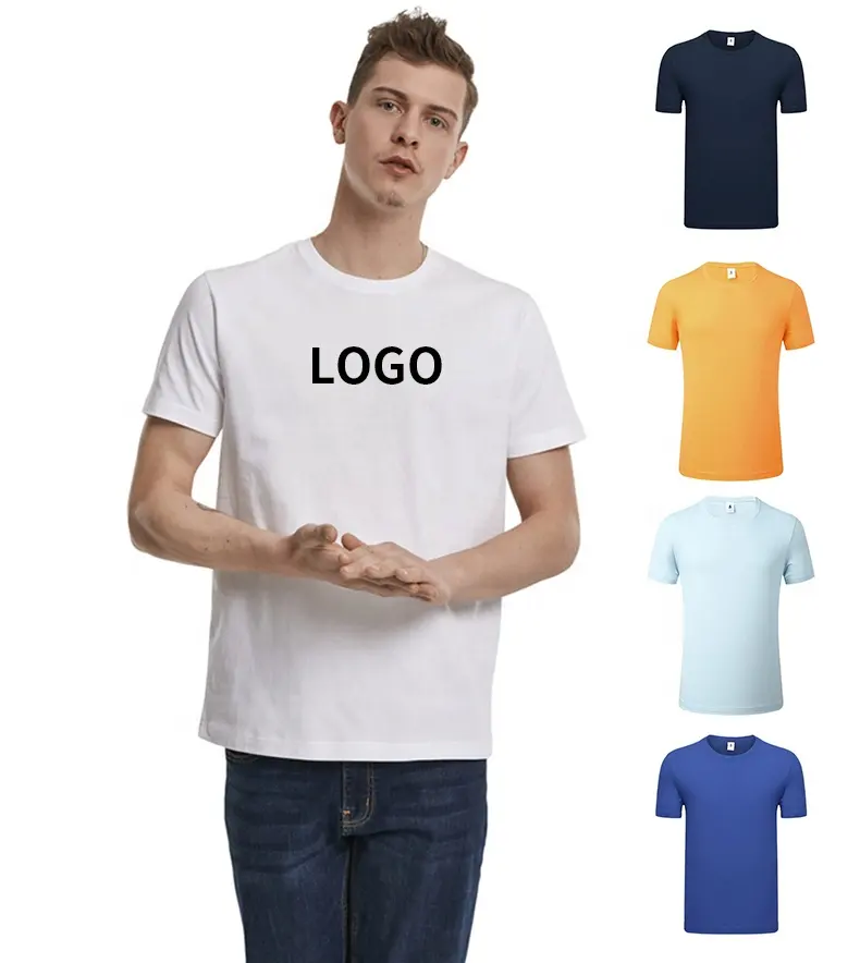 Wholesale 190 Grams Plain Blank Black White T shirt Custom Logo Printing Men Casual Basic 100% Organic Cotton T Shirts