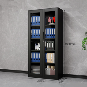 Librería de Acero con Puerta de Vidrio de Doble Hoja y Borde <span class=keywords><strong>Estrecho</strong></span>, <span class=keywords><strong>Armario</strong></span> Metálico Delgado con 4 Estantes Ajustables y Tiradores de Plástico - Product Image 4