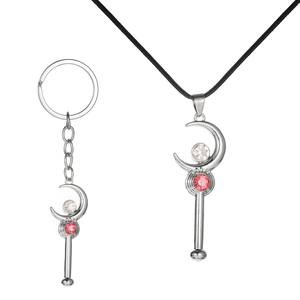 Collier pendentif vintage <span class=keywords><strong>Sailor</strong></span> <span class=keywords><strong>Moon</strong></span> en alliage de zinc avec poignée lune et <span class=keywords><strong>baguette</strong></span> magique en strass, cadeau cosplay pour filles - Product Image 1