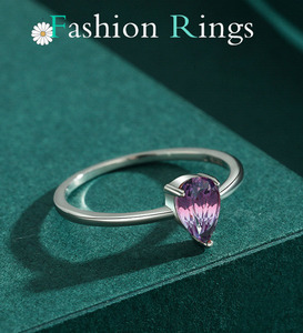 S925 Silver Women's Pear Cut Pink <b>Crystal</b> <b>Ring</b> Bezel Setting Classic Gemstone <b>Ring</b> Everyday Wear - Product Image 5