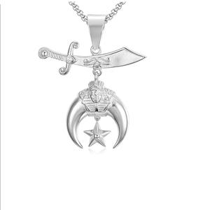 Ciondolo Shriner in Acciaio Inossidabile Dorato, Collana con Simbolo Lunare Massonico in Argento e Oro per Uomo e Donna - Product Image 2