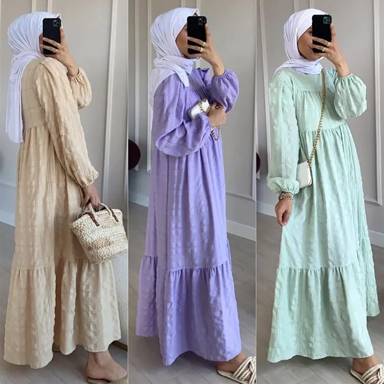 Malezya müslüman elbise zarif uzun kadın mütevazı giyim giyim orta doğu Dubai Abaya türkiye Kaftan çarşaf İslami giyim