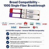 Transceptor 100GBASE-BX10 QSFP28 BiDi 1271/1331nm 10km Simplex LC SMF DDM Módulo Óptico de Fibra Única 100G