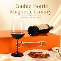 Boîte cadeau magnétique écologique pour deux bouteilles, logo personnalisé, emballage de vin haut de gamme pliable avec poignée, OEM ODM