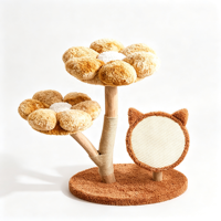 BloomAutumn Modern Luxury 72.5cm Caramel Floral Cat Tree Double Flower Perches Cat-Ear Sisal Scratch Board Curved Wood Trunk.