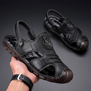 Sandales d'été en cuir pour hommes, double usage, en cuir véritable, fabriquées à la main, avec embout renforcé, antidérapantes, tendance, respirantes, pour la plage - Product Image 5