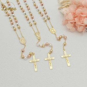 Collar de cuentas de oración de oro laminado de 14k de alta calidad, 6mm, con la imagen de San Judas y la Virgen María, joyería religiosa de gran venta. - Product Image 2