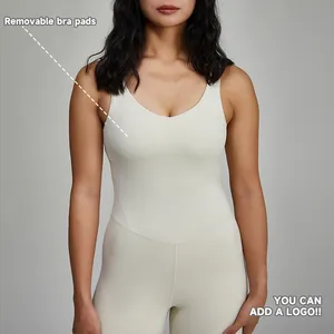 Luckpanther - Macacão de ioga de marca própria personalizado para exercícios, roupa esportiva de compressão, conjunto de uma peça para ioga nas costas em forma de U