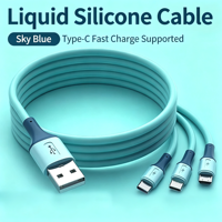 Este cable de carga 3 en 1 es compatible con teléfonos inteligentes Android, iPhone y tipo C. Hecho de material de silicona líquida