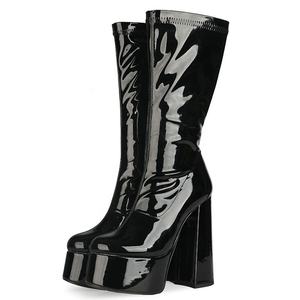 สี14.5ซม.รองเท้าส้นสูงศักดิ์ศรีกลางแจ้งหนุ่มผู้หญิงแฟชั่นเปิดรอบ Toe Chunky ส้นซิปตกแต่งรองเท้า - Product Image 4