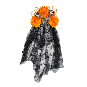 Corona de Flores del Día de Muertos con Velo Negro y Diadema de Calaveras para Disfraces de Halloween - Product Image 3