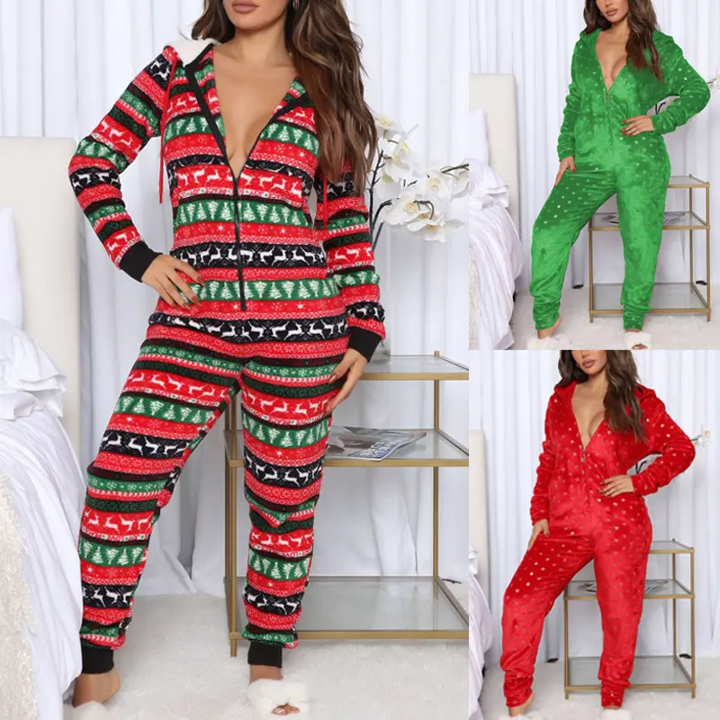 शरद ऋतु हूडि Romper महिलाओं प्रिंट कपास सर्दियों Jumpsuits महिलाओं क्रिसमस Jumpsuits