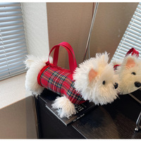 Sac à dos carré en peluche de coton pour fille, motif animalier Kawaii, style dessin animé, avec motif chien West Highland, sac à main en fourrure, vente en gros