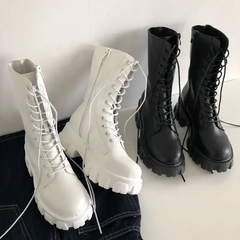 Zezhe – bottes Chelsea à lacets de haute qualité pour femmes, bottes martin à plateforme en cuir noir, chaussures de grande taille, nouvelle collection, 2023