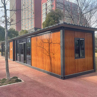 Bangunan Kontainer Prefabrikasi Modular Gaya Cina dengan Pintu Kaca, Pelapis Kayu, Atap Tradisional untuk Penggunaan Komersial