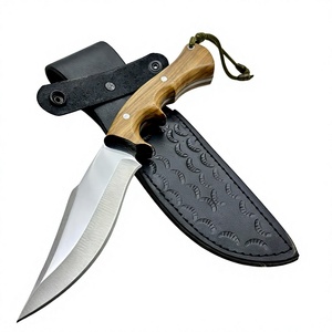 Hunting Knife Stainless Steel Fixed Blade Olive <b>Wood</b> Handle Leather Sheath Outdoor Camping Knifes Smooth <b>Edge</b> - Product Image 6