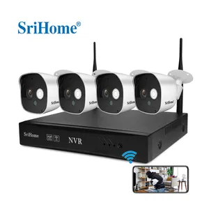 SriHome CCTV Nirkabel WIFI, Kit Sistem Keamanan Kamera IP Peluru 1080P 4CH NVR 4 Buah Kamera Penglihatan Jarak Jauh Luar Ruangan