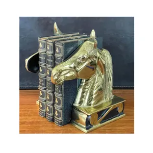 Sujetalibros de caballo de latón para mesa de biblioteca, sujetalibros en forma de cara de caballo en acabado dorado, decoración de tendencia más vendida