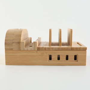 Station de charge pour tablette en bois de bambou avec boîte de rangement pour câble rétractable, support de stationnement et puissance de sortie de 1,5 W - Product Image 3