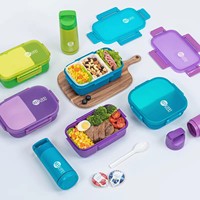 Boîte à lunch écologique sans BPA, 3 compartiments, compatible micro-ondes, avec boîte à bento et gourde