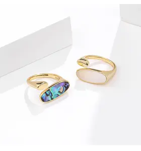 VIANRLA 925 Sterling Silver Oval Shape Mother Of Pearl Ring And Abalone Ring