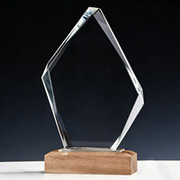 Trofeo de Cristal Grabado Personalizado al por Mayor, Placa con Base de Madera, Medalla de Cristal en Blanco para Ceremonias, Recuerdos y Honores