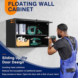 UCHANCE Armoire de rangement murale de garage en métal noir de 21.6 pouces de hauteur Armoire à outils flottante pour classeurs d'entrepôt au sous-sol - Product Image 4