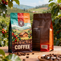Sac à café écologique personnalisé, pochette à fond plat recyclable avec valve de dégazage unidirectionnelle et fermeture éclair, emballage de café durable