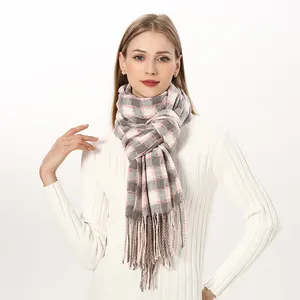 Bufanda suave a cuadros Rosa gruesa de lujo al por mayor para mujer bufanda cálida larga e invierno elegante