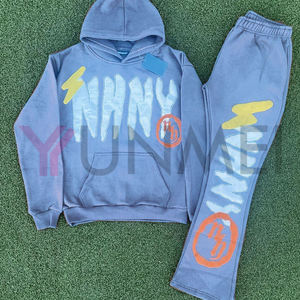 Custom logo Flared Sweat Pants and Hoodie Satin <strong>Lined</strong> <strong>Jogger</strong> Two Pieces Set Sweatsuits Oversized Cotton <strong>Fleece</strong> Tracksuit for <strong>Men</strong> - Product Image 4