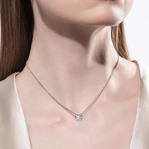14K <b>Solid</b> White Gold Halo Pendant <b>Necklace</b>, 1 Carat D Color & Flawless Moissanites, 40+2+3mm Adjustable Sterling <b>Silver</b> Chain - Product Image 5
