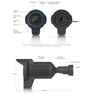 Caméra LPR Ubiquiti AI-LPR 4K avec zoom optique 3x, 90 km/h, PoE+, IP66, reconnaissance de plaques d'immatriculation UBNT 4K W1291 - Product Image 3