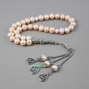 Tasbih de Perlas Naturales de Agua Dulce Color Rosa Champán Winon, 33 Cuentas, Misbaha Musulmana para Rezar, Regalo para Festividades Islámicas - Product Image 1