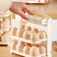 Étagère de rangement pour œufs en plastique pliable à trois niveaux, type debout, pour une utilisation en cuisine, conçue pour le stockage des aliments