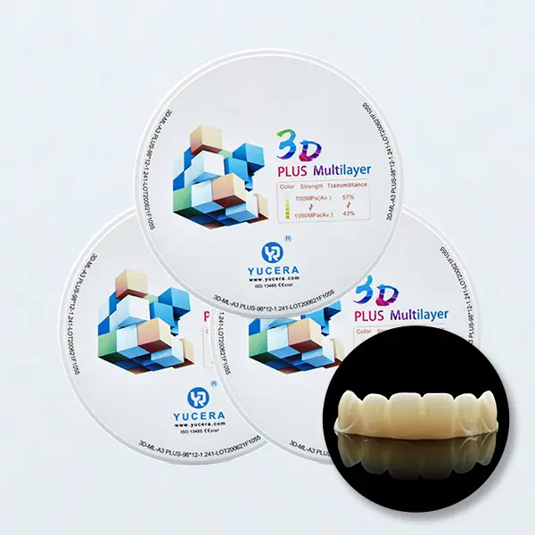 Yucera 3D a più strati di zirconio in bianco CAD CAM ceramica blocco di zirconia dentale materiali per altri dentale attrezzature disco zirconia