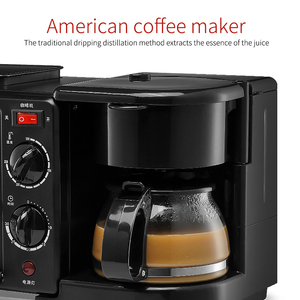 Appareil de petit-déjeuner électrique 3-en-1 : Plaque de cuisson, four grille-pain multifonction et cafetière, avec revêtement antiadhésif, en plastique, pour usage domestique - Product Image 4