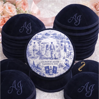 Kippa personnalisée en velours marine à 4 panneaux, yarmulke juive en lin, impression par sublimation, logo, chapeau islamique respirant pour mariage