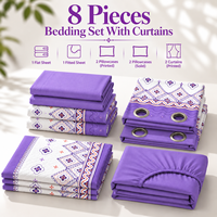 Vente en gros de linge de lit 8 pièces pour lit king size et queen size avec rideaux assortis, ensemble de literie en coton doux imprimé floral