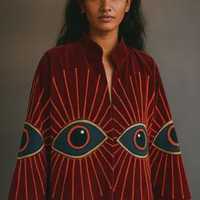 Blouson Bomber en Velours Brodé Suzani, Manteau Bohème pour Festival, Vêtement d'extérieur Artistique, Fait Main Artisanal, Mode Ethnique Hiver, Col en V