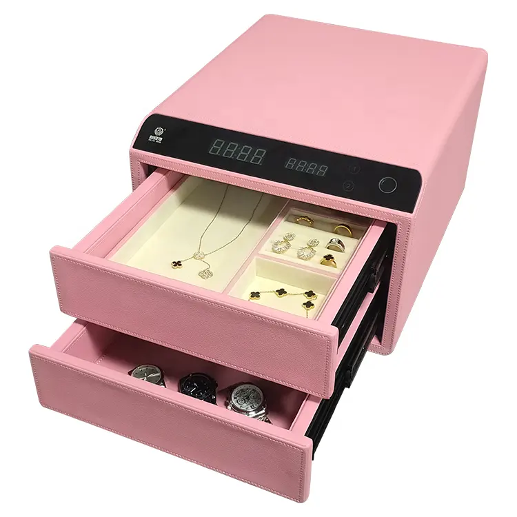 Joyería rosa de flor de cerezo de doble capa segura para uso doméstico con alto valor estético, caja fuerte inteligente con estilo de cajón de huellas dactilares