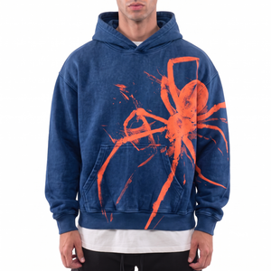 Sudadera con Capucha Personalizada con Estampado Gráfico Acid Wash para Hombre, Estilo Y2K con Estampado de Araña, Algodón Grueso, Oversize, Ropa Urbana, Venta al Por Mayor 7771 - Product Image 2