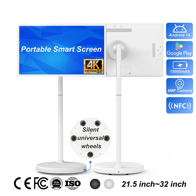 90° Rotating 32" Portable Smart Screen 4K Touch Monitor Android 14 Wireless Mobile Display for TikTok YouTube Live Streaming