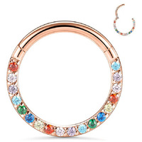 YW 1.2mm ASTM F136 titane arc-en-ciel couleur Zircon pavé charnière Segment Clicker titane nez Piercing